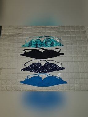 ON-4 Bandeau Bikini Tops - Teal Tie-Dye, Black, Navy Polka Dot, Bright Blue